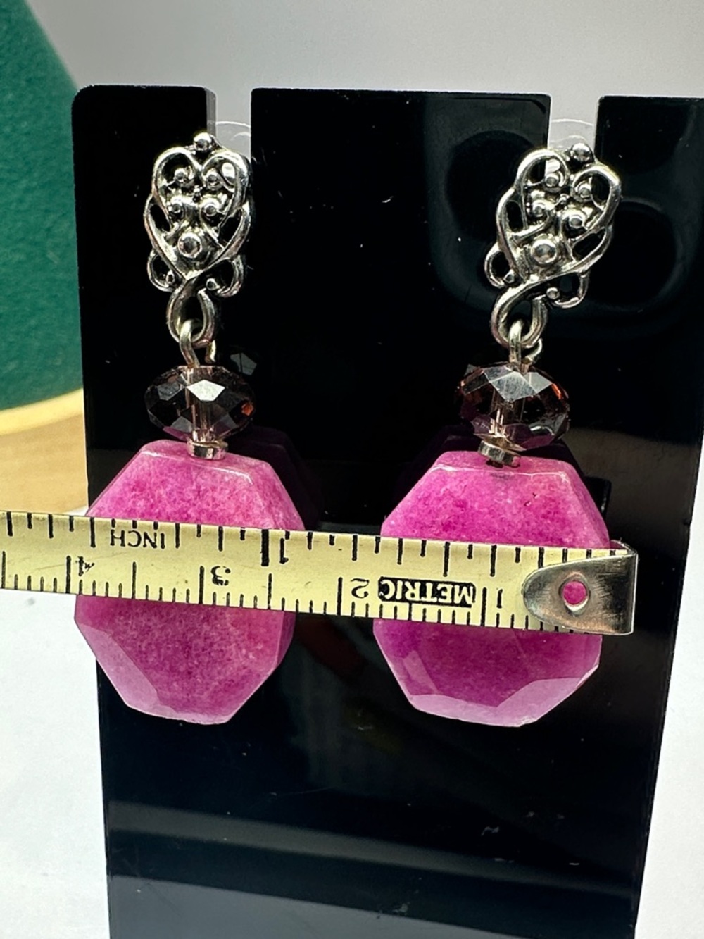 Pink Jade Gemstone Drop Post Back Earrings - Picture 7 of 10